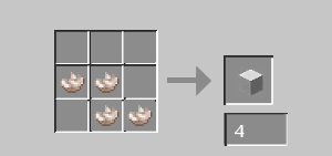 This Quartz recipe makes 4 Quartz Blocks from 4 Quartz,