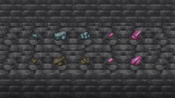 Raw nuggets, rough gems and crushed raw materials