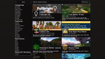 In-game resource pack, data pack and shader browser