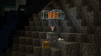 Fully automatic lava farm, with a dispenser pointing into a lava cauldron under dripping lava.