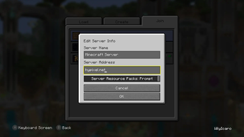 Edit Server Info screen