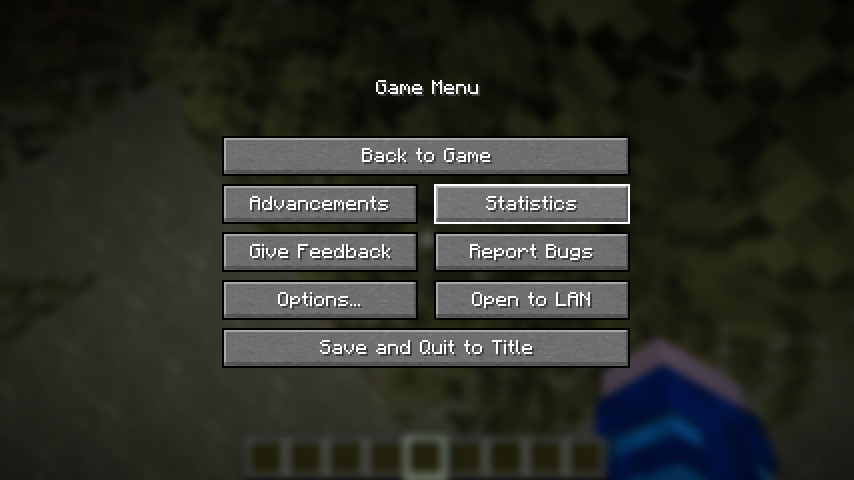 A screenshot of the pause screen with the resource pack enabled (note the lack of blockiness around the hotbar slots)