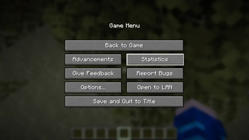 A screenshot of the pause screen with the resource pack enabled (note the lack of blockiness around the hotbar slots)