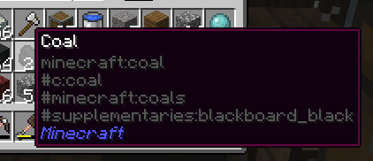 A screenshot of a tooltip describing Coal, with the color #B00B69 chosen as the border color and 100010 chosen as the background color.