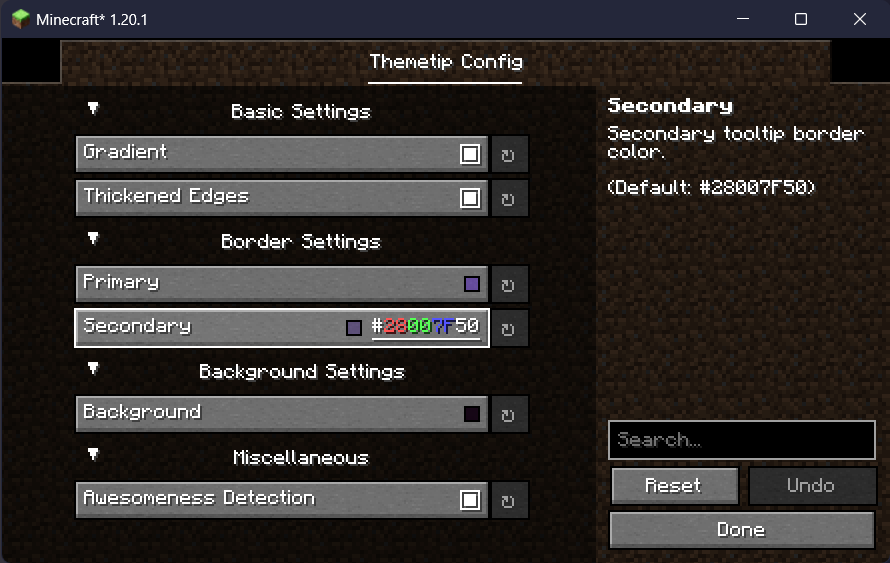 A screenshot of the configuration screen