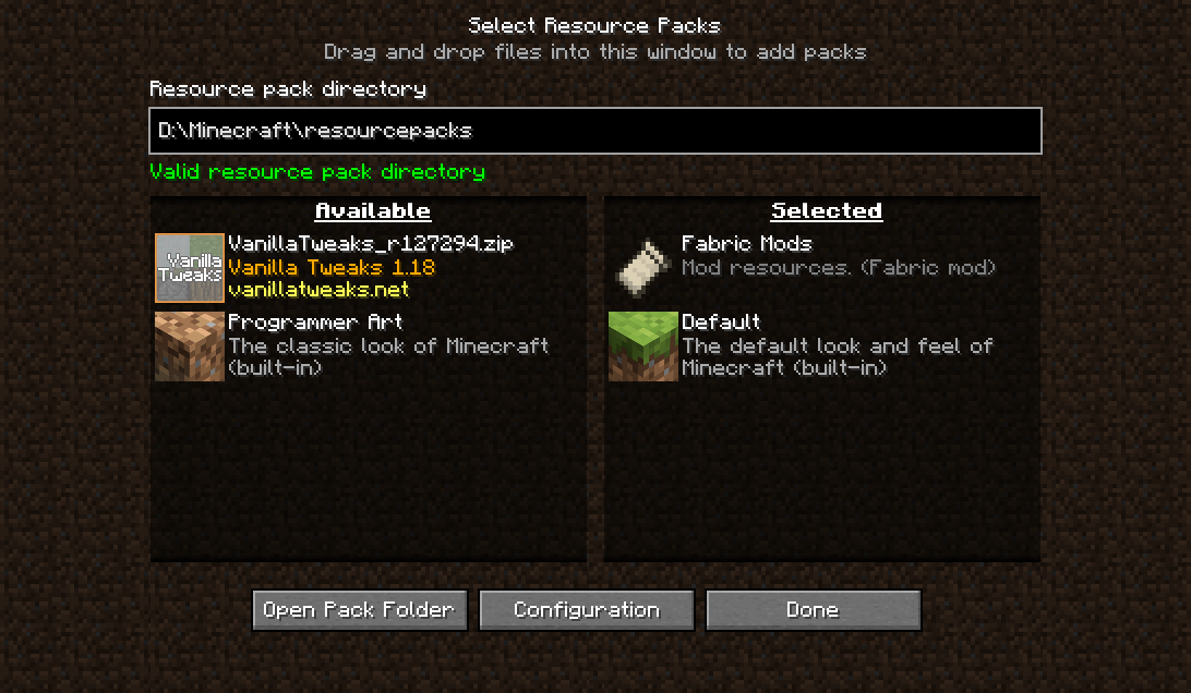 Resource packs screen