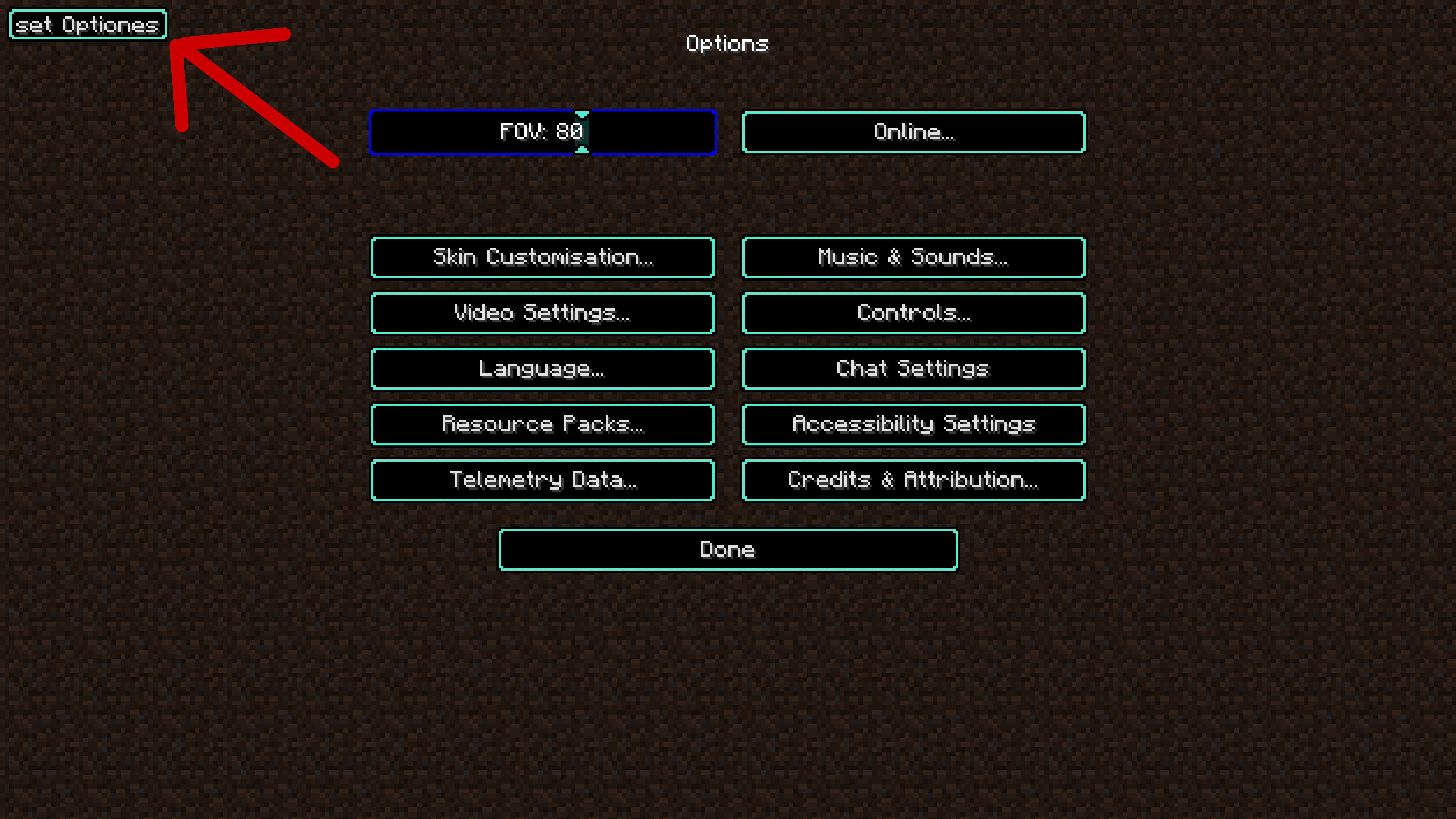 "Set Options" button in the top right corner of the screen.