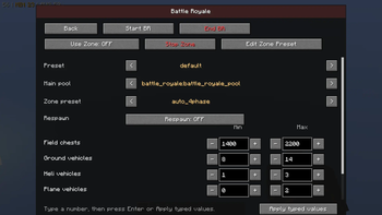Battle royale Settings page