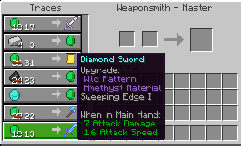 Trimmed sword traded by a villager