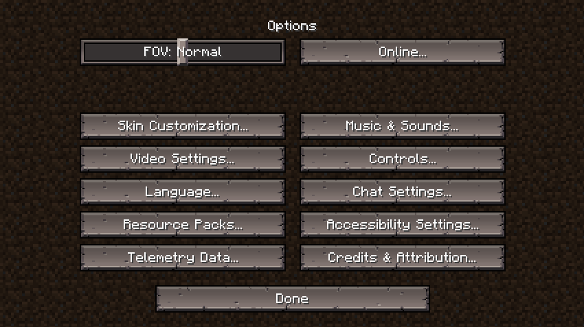 Settings menu