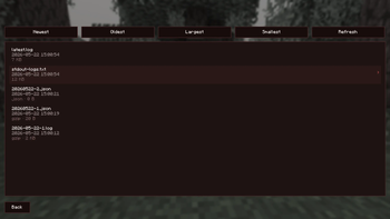 Log Selection Screen