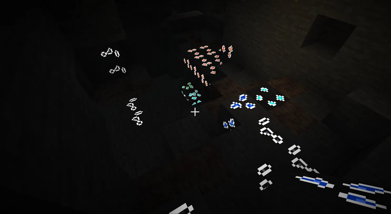 ores in cave with visible white outline