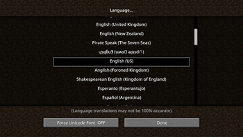 Language Selection Screen