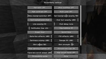 Accessibility settings screen with changed texts