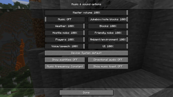 Music & sound options screen with changed texts