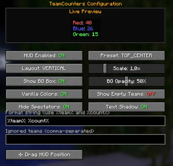 Mod Menu config screen