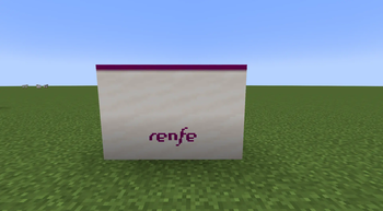 Renfe logo block with purple line decoration block.