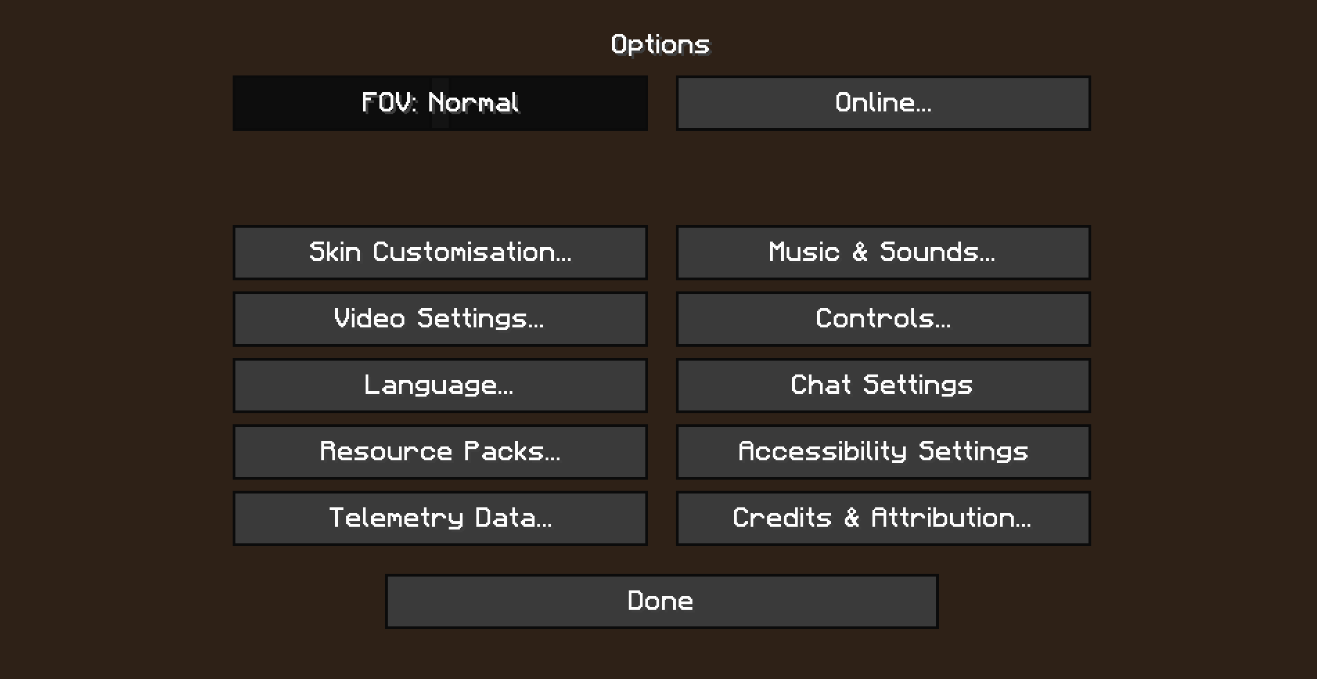 Example Options Menu View