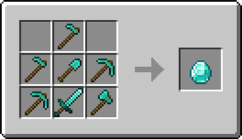 Recycle seven tools of any type--swords, hoes, pickaxes, axes and shovels--into one diamond. Tools don't have to be new.