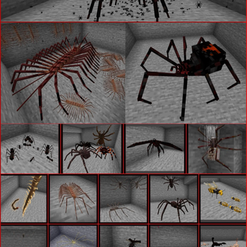 Spider Moth at the top, minibosses second row, and other arthropods below.