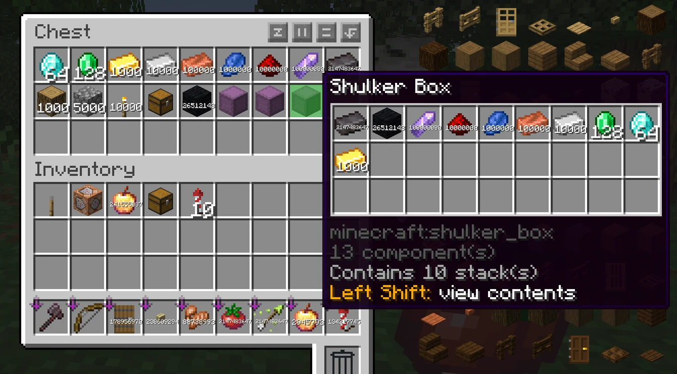 Chest and Nested Shulker Box Storage Stacks