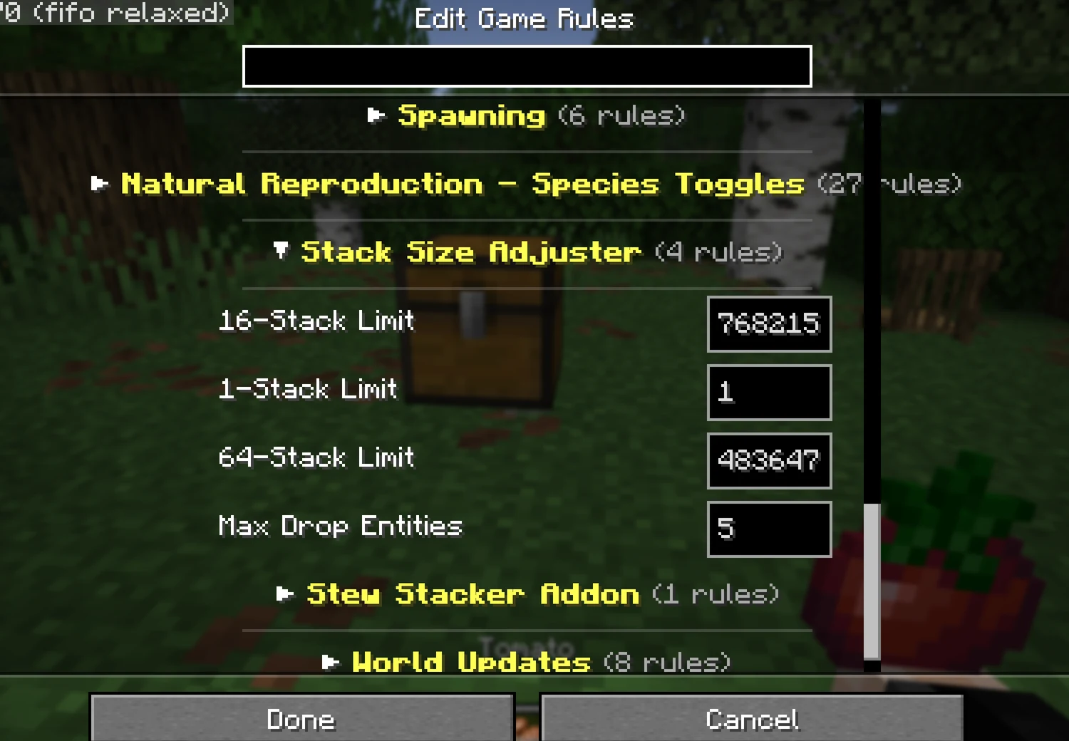 Native Minecraft Edit Game Rules Menu