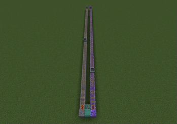 By default, this is the difference in distance covered on rail bedding versus normal blocks, using one powered rail.