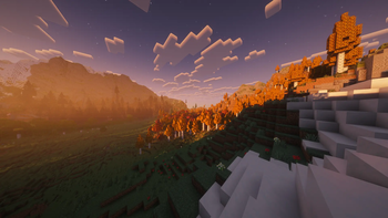 Sunset Forest with Mountain Background