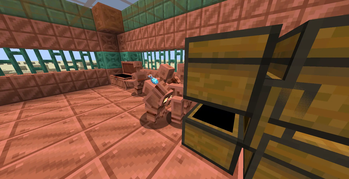 Copper Golems sorting Allay Bottles