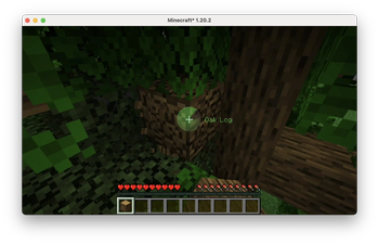 Breaking an Oak Log with Minimum UI Enabled