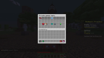 Private game creation menu