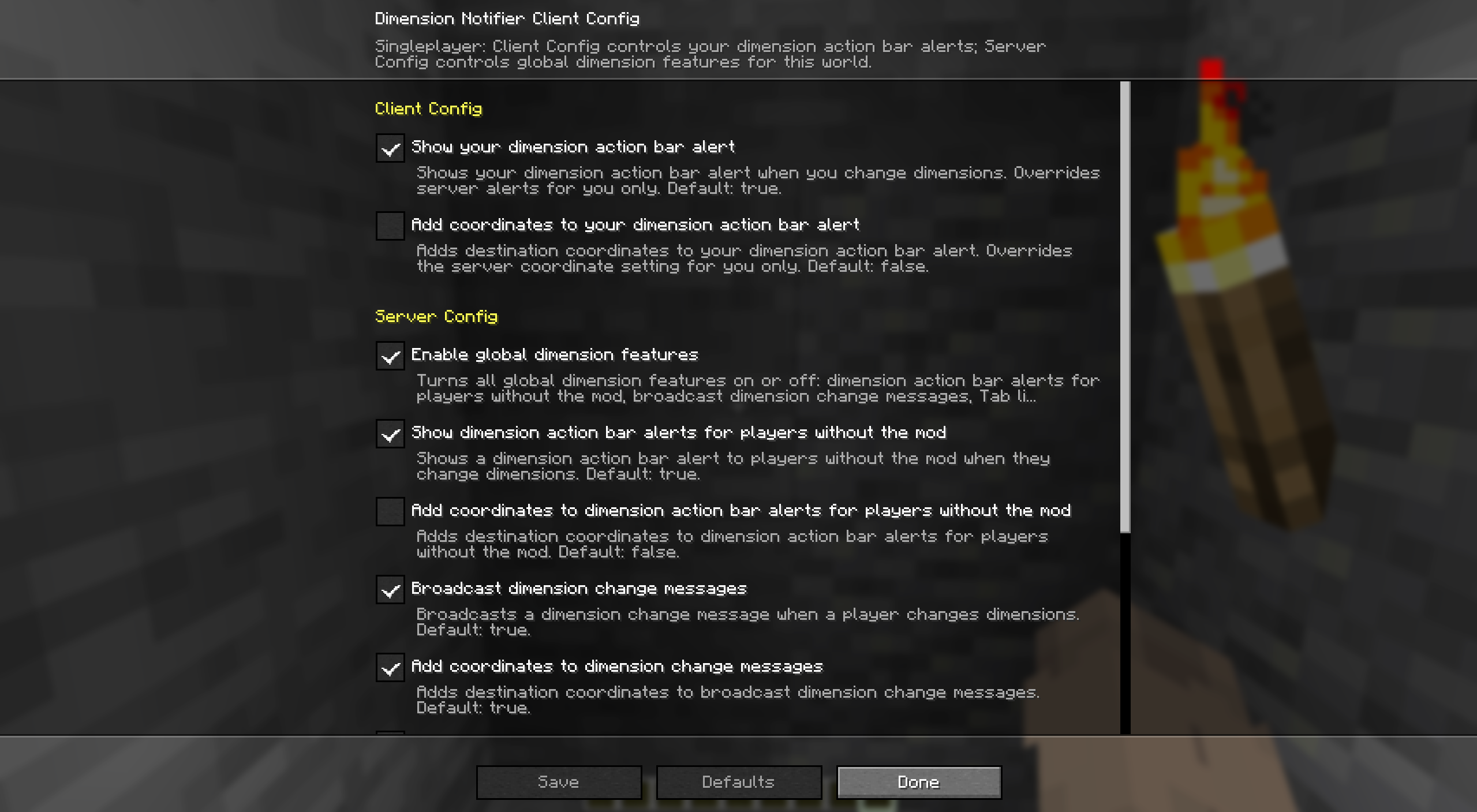 Dimension Notifier Mod Menu settings