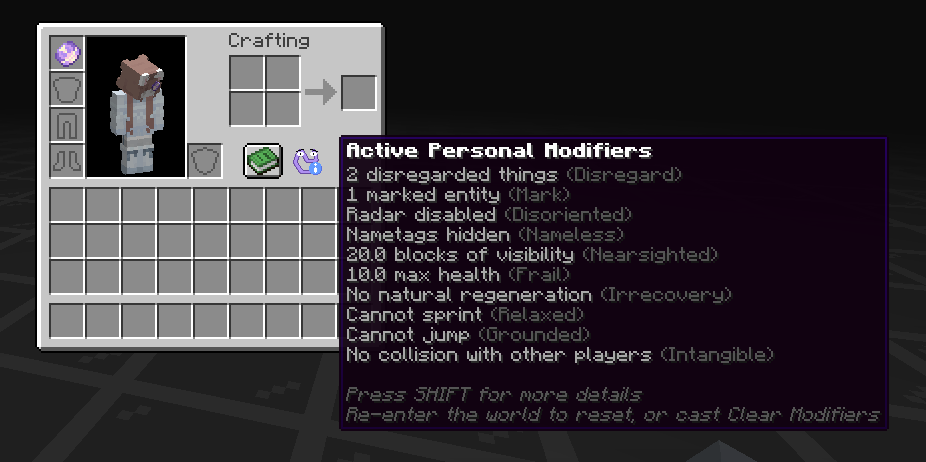 Personal Modifiers Screen