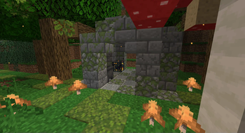 A witch spawner in  a lush forest