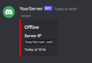 A status embed when the server is offline