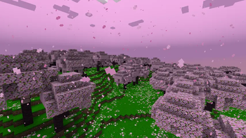 A world generated with a single biome of frozen blossoms