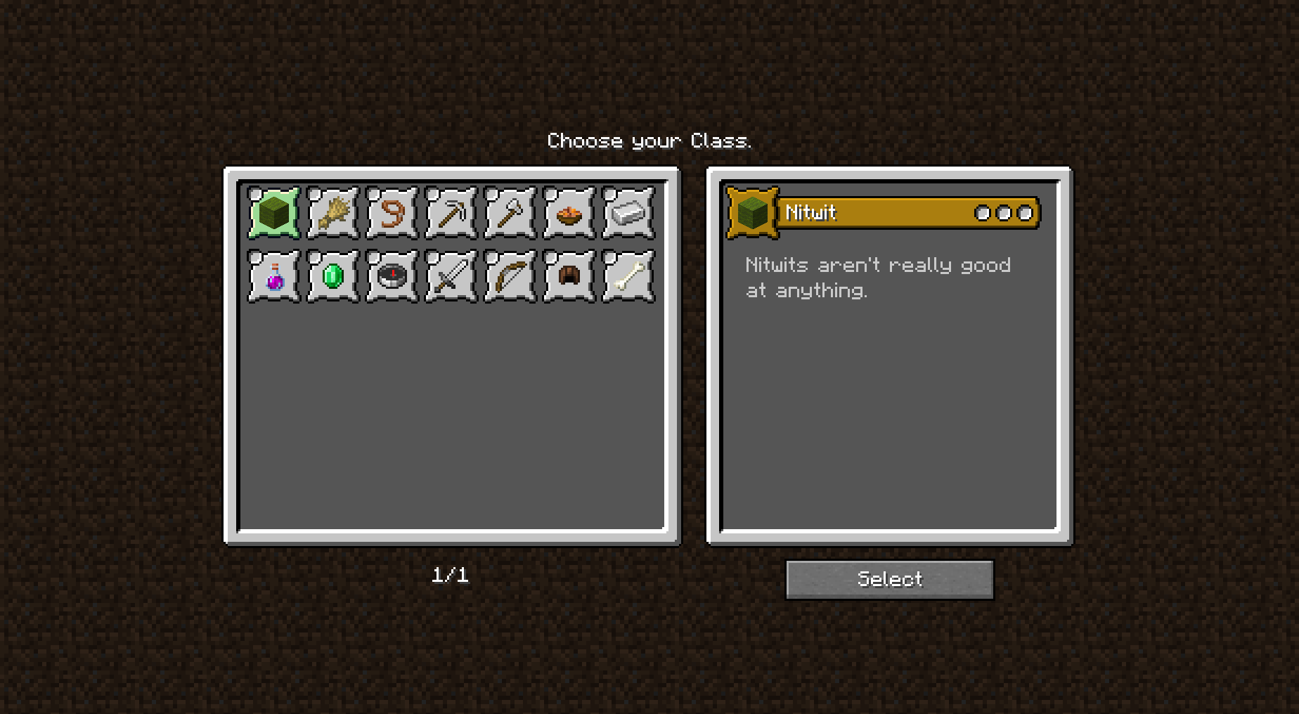 New Origins GUI, showing the classes from Origins Classes