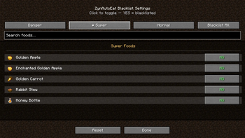 Super Foods Blacklist Settings