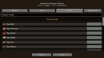 Normal Foods Blacklist Settings