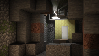 destroyed basement with plastic door