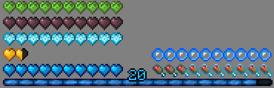 HUD / GUI, hearts, oxygen, food, and experience bar