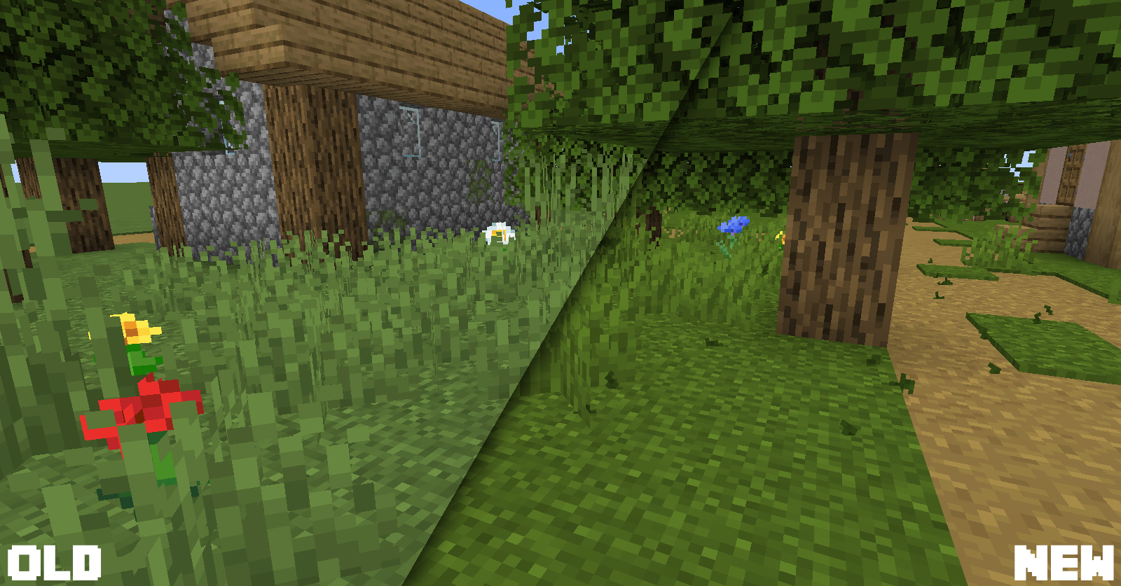 The difference between the grass color, don't worry they're not Fixed, every biome has it's own color but better!