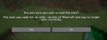 Texturepack warning message