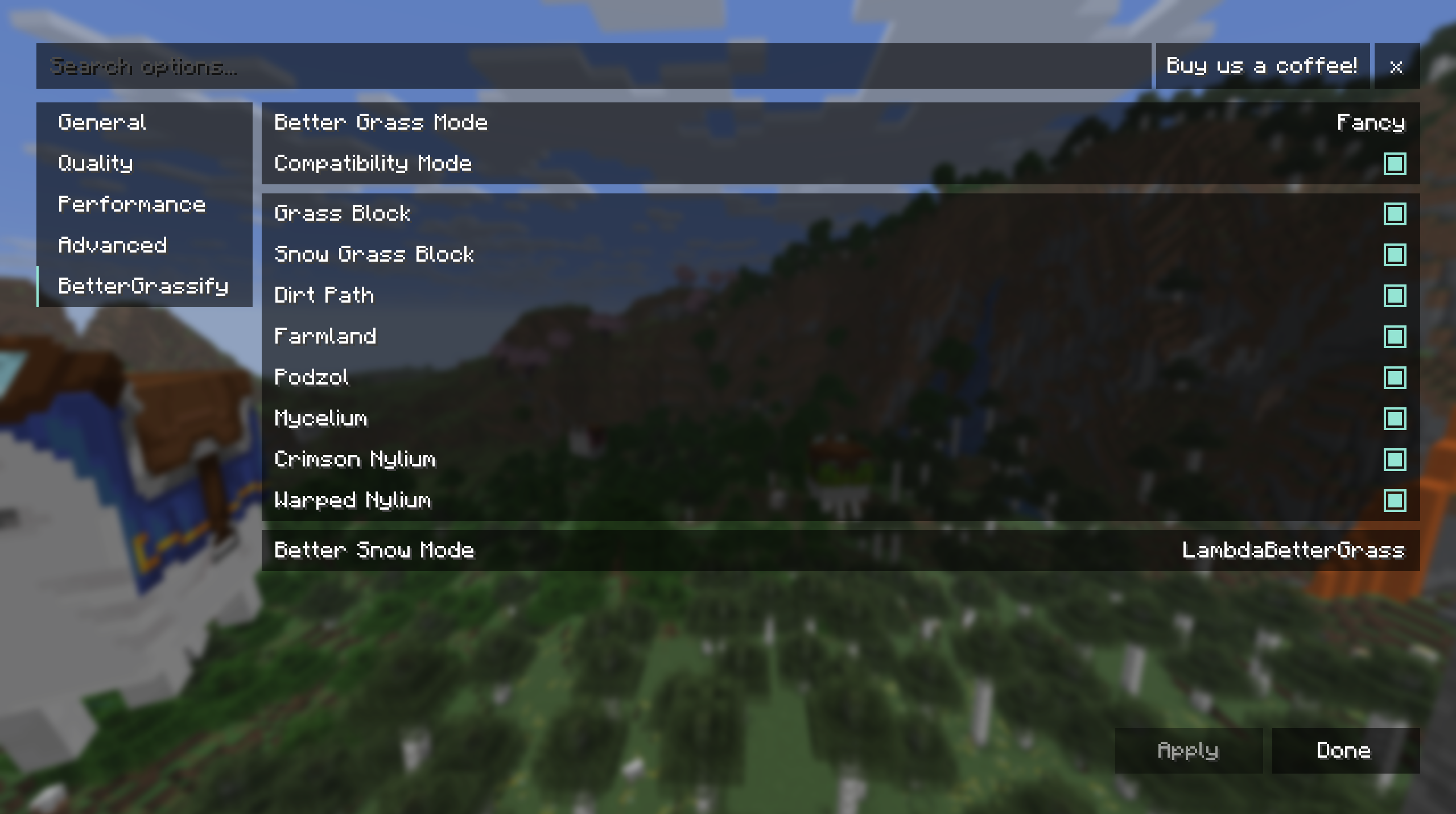 Sodium Options Screen