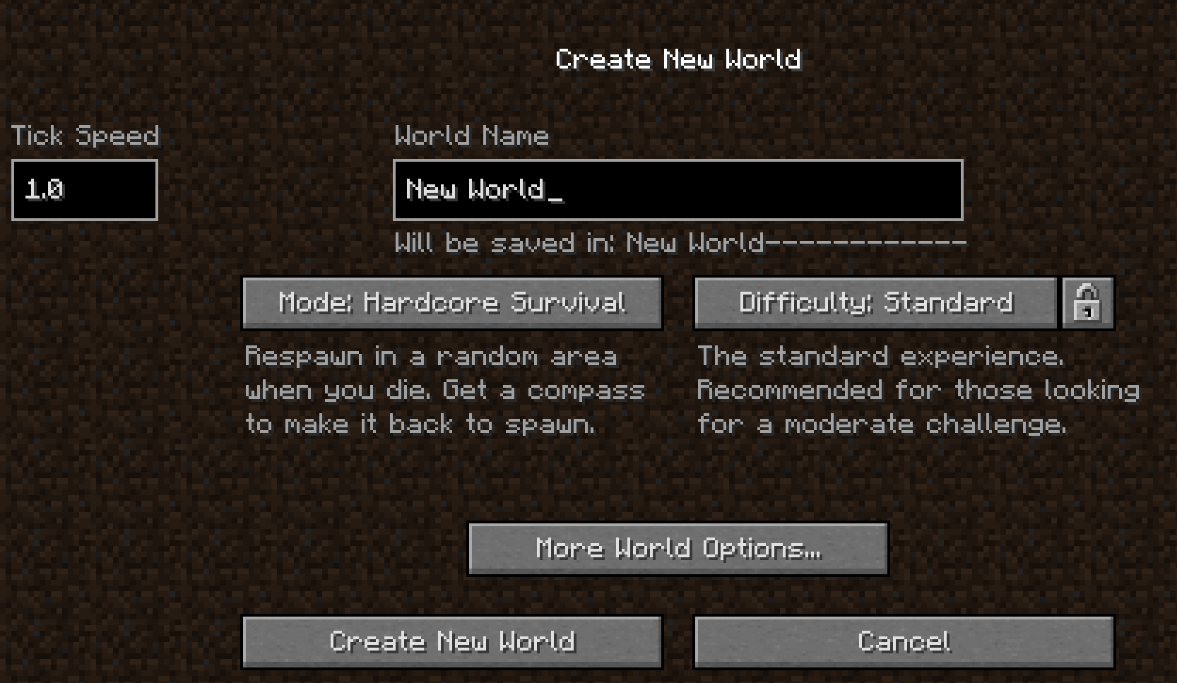 Tick rate on world creation