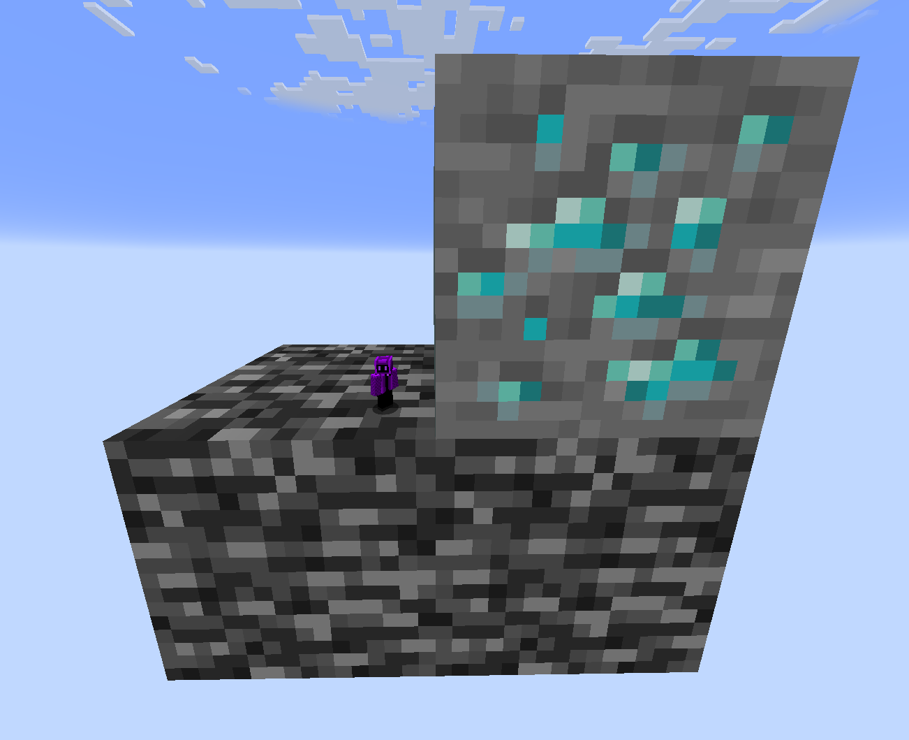 Small player with diamond ore block