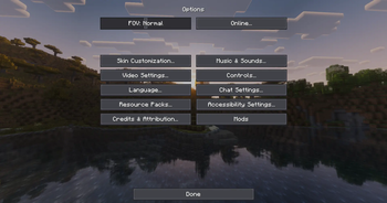 Settings menu