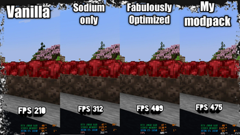 Vanilla vs sodium only vs fabulously optimized vs my modpack