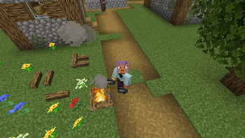 Lit up campfire using flints on both hands