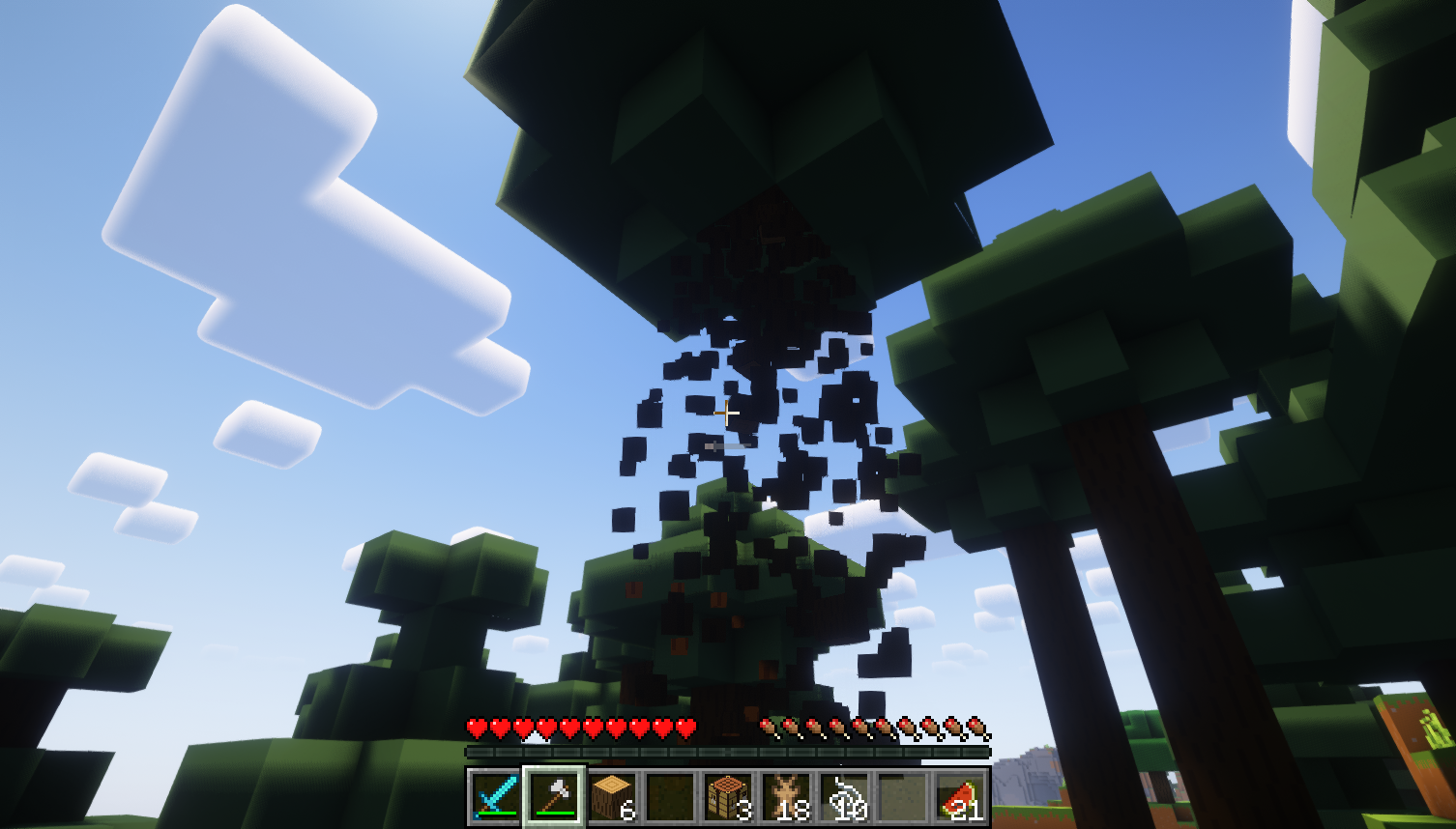 Minecraft screenshot showing a spruce tree in a spruce forest